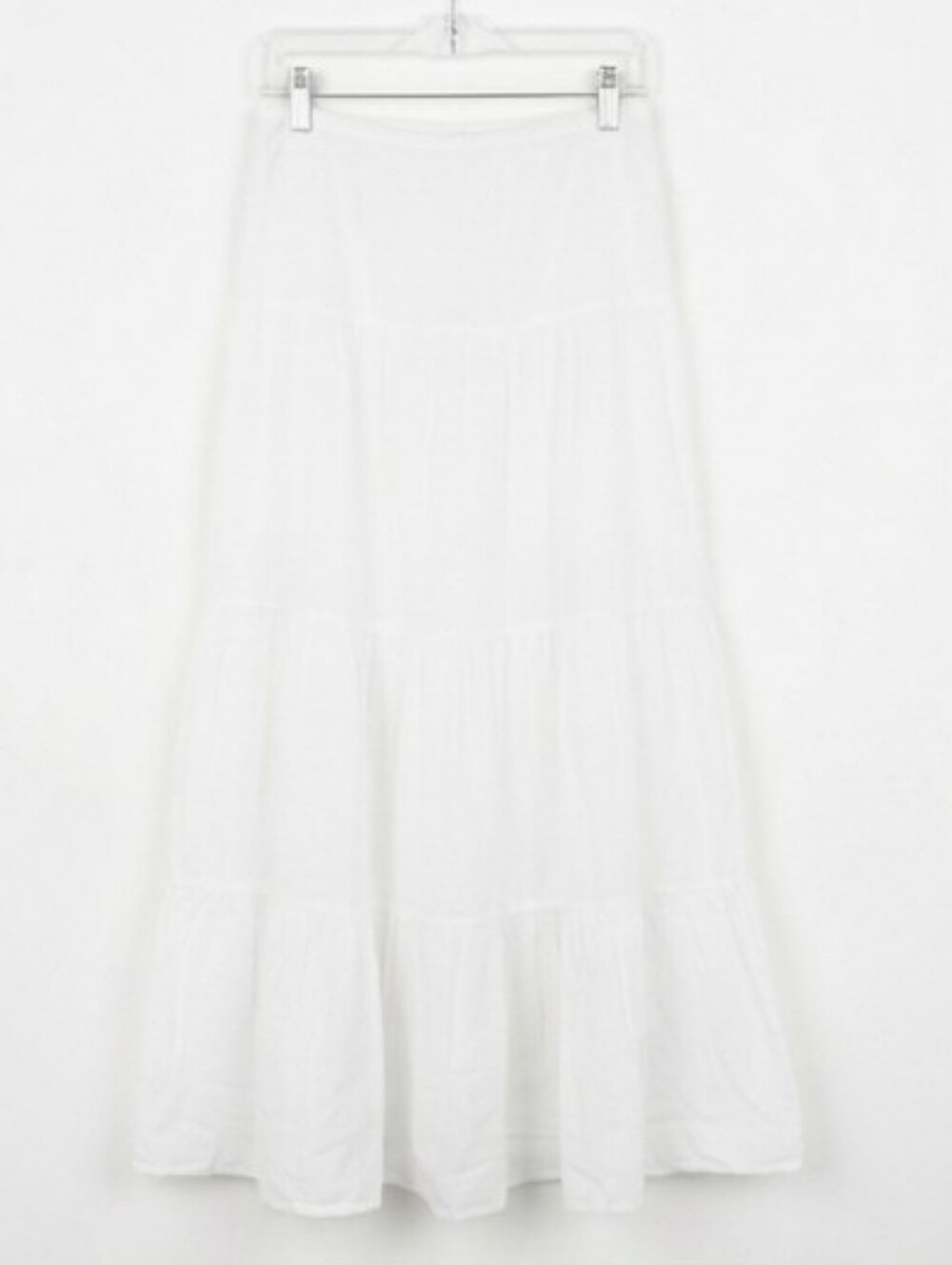 Chadwicks White Tiered Cotton Maxi Skirt with Flowing Ruffles